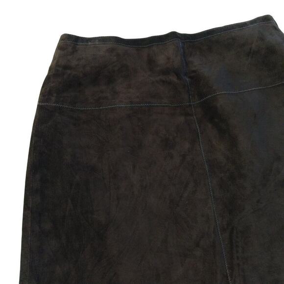 Express Vintage 90s Leather Fringe Skirt Size S Brown Boho Western Pencil - Picture 3 of 7